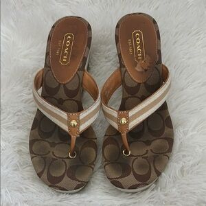 Coach Signature Brown and Tan Sandals